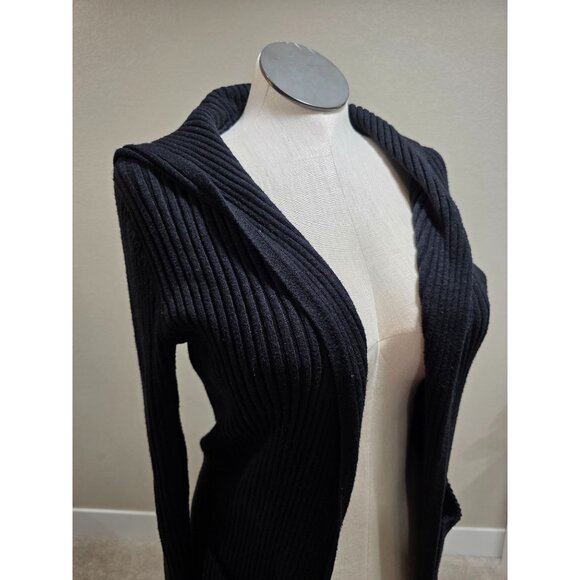 Ribbed Longline Open Cardigan Sweater With Pockets For Women Black - Picture 4 of 12
